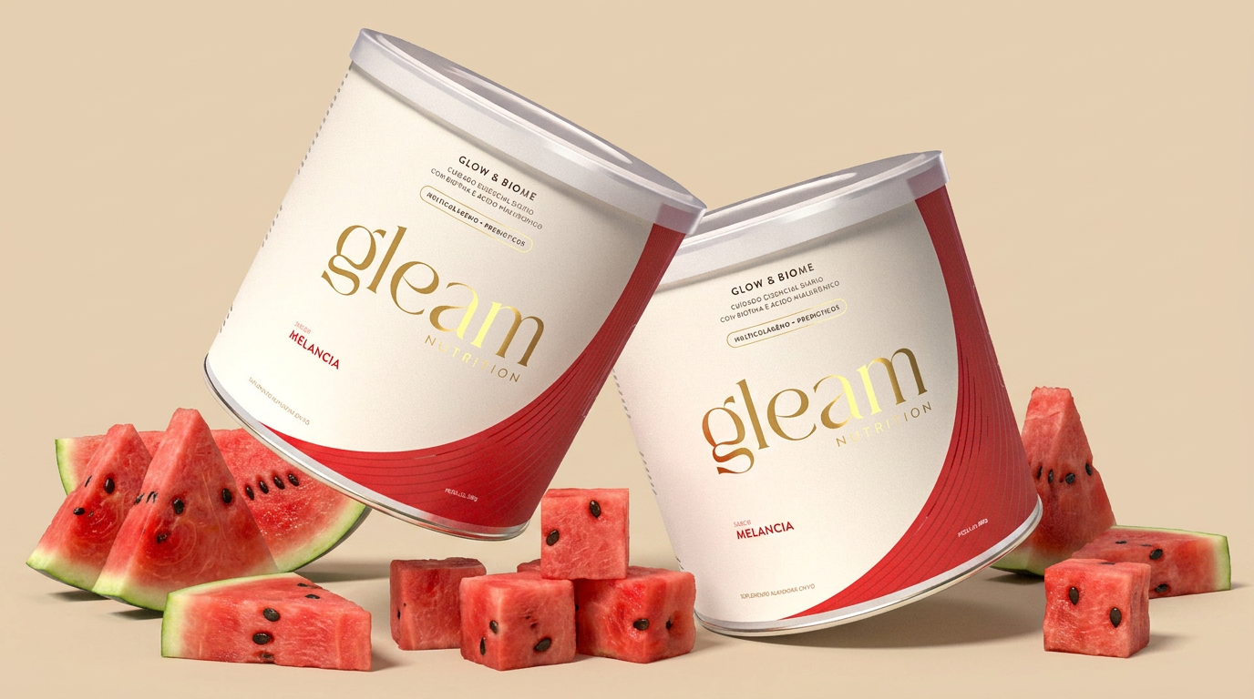 Dois potes de Gleam Glow & Biome sabor melancia com fatias de melancia